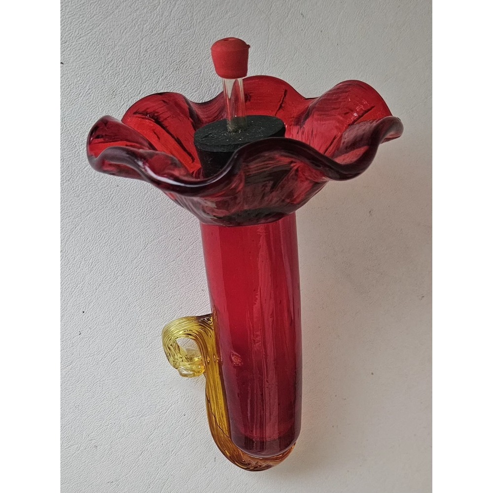 Vintage Amberina Glass Parasol Hummingbird Feeder Bird Garden Hanging